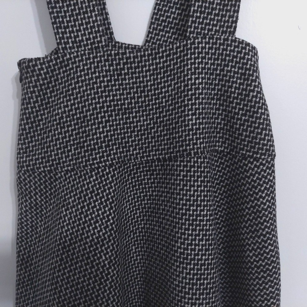 Forever 21 Houndstooth Pinafore Mini Dress S Suspender Preppy Academia Black‎ - Picture 3 of 14